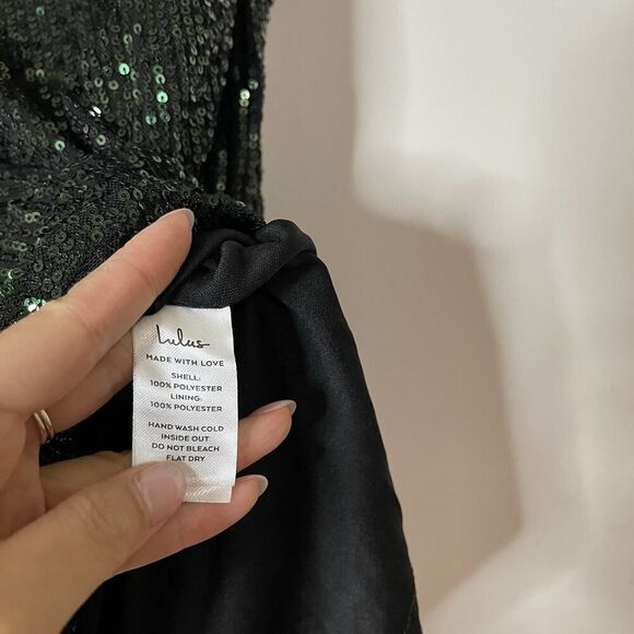Lulu's Rare Gem Emerald Green Sequin One-Shoulder Mini Bodycon Dress Medium - Picture 6 of 8